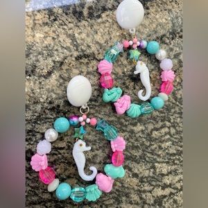 Seahorse rose beach pool hoop bead ocean sea themed charm earring sweet